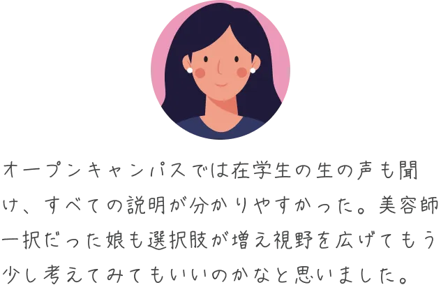 オープンキャンパスでは在学生の生の声も聞け、すべての説明が分かりやすかった。